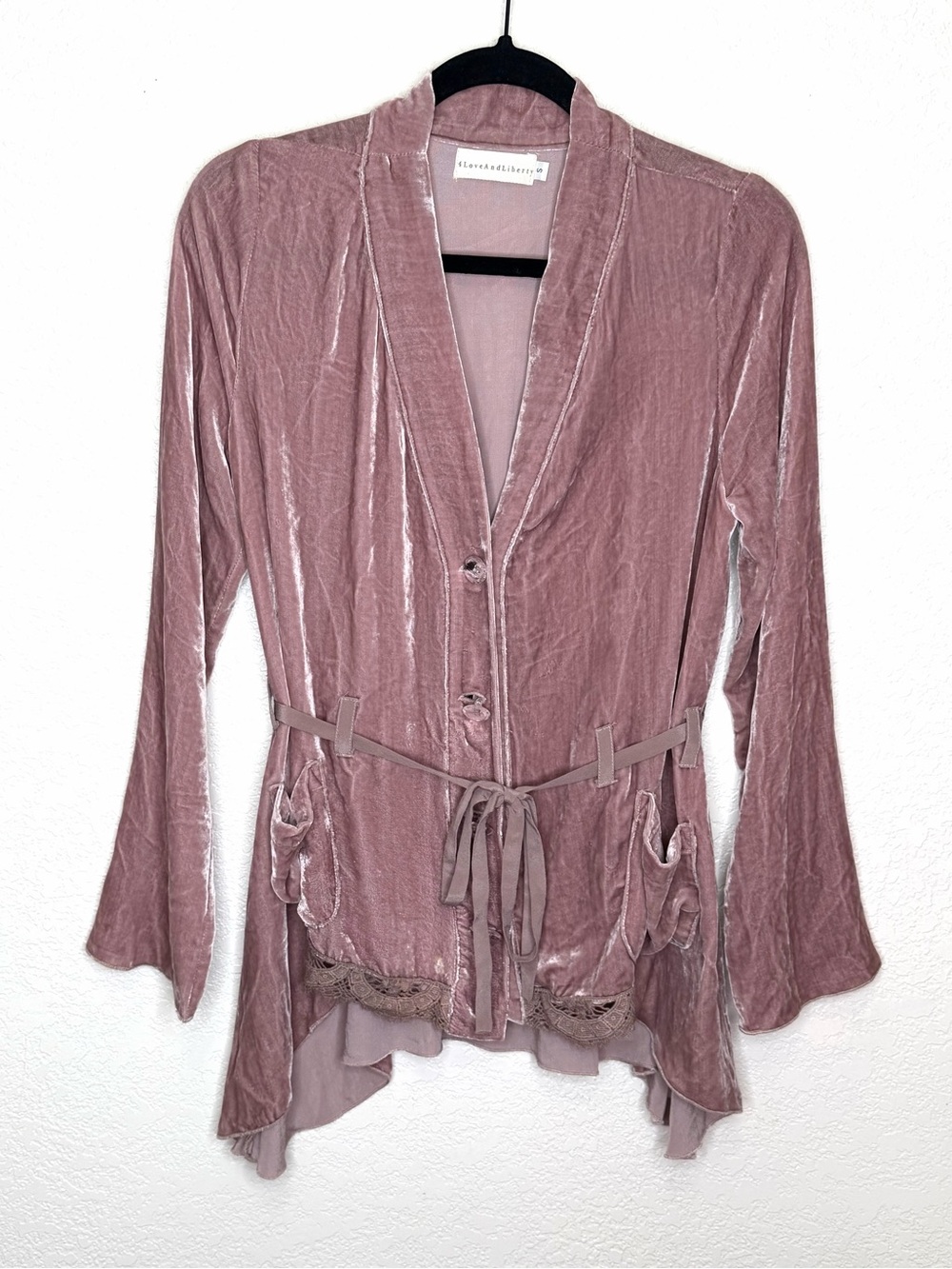 4 Love & Liberty Johnny Was Velvet Jacket Cardigan Crochet Dusty Pink Sz S Boho